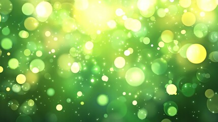 Obraz premium Vibrant green bokeh lights creating a dreamy background with sparkling effects