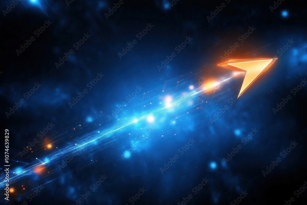 Poster dynamic arrow symbolizing speed and direction in cosmic background