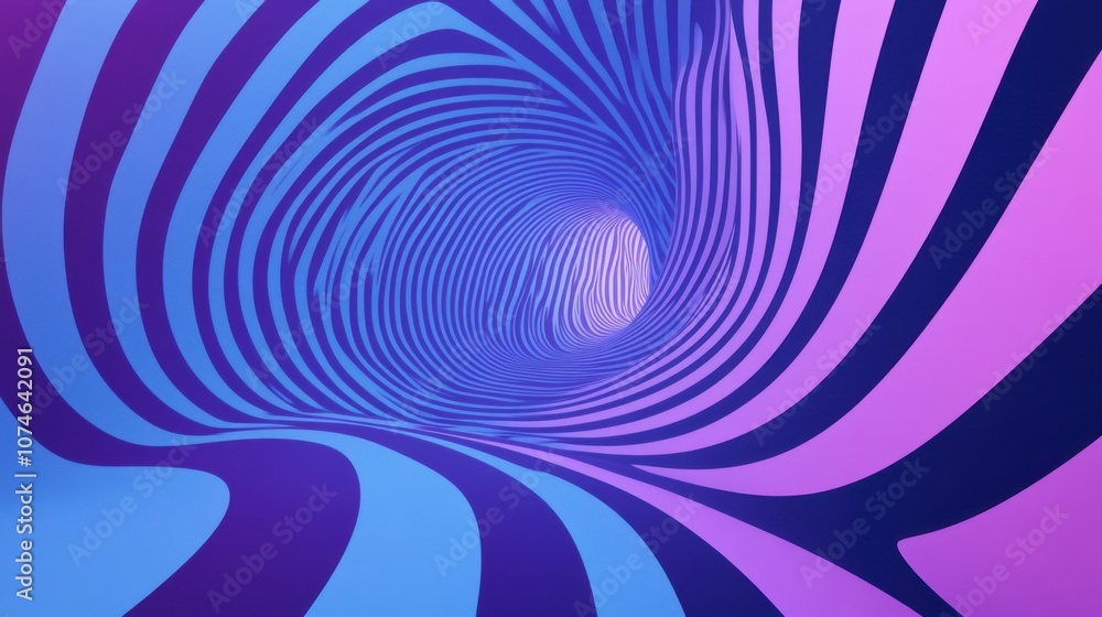 Poster a vibrant abstract tunnel with dynamic blue and purple swirling stripes, creating a mesmerizing visu