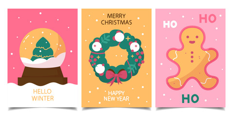 set of Christmas and New Year cards