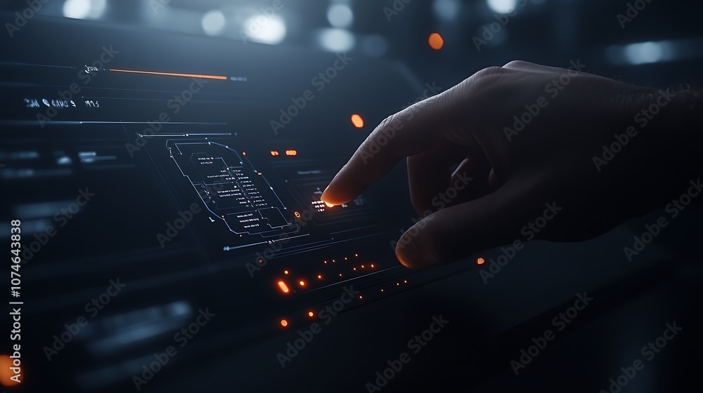 Aufkleber a futuristic hand interacts with a digital interface, causing glowing particles to radiate, symboliz