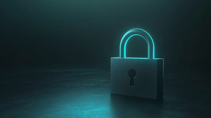 Fototapeta premium Digital Padlock with Glowing Blue Light with Copy Space. Data Security and Cyber Protection.