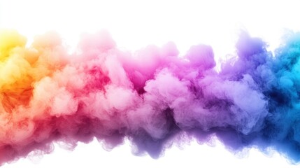 Fototapeta premium A vibrant swirl of colorful smoke in shades of orange, pink, purple, and blue against a bright white background.