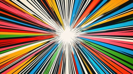 Fototapeta premium Vibrant abstract explosion of colors with dynamic lines radiating from a central point, creating a sense of energy.