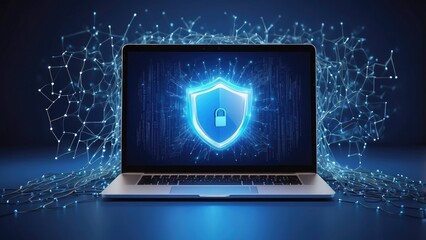 the idea of a blue laptop's data security protection. technique for computer network security. Data processing and protection online using a secure Internet connection. System privacy-