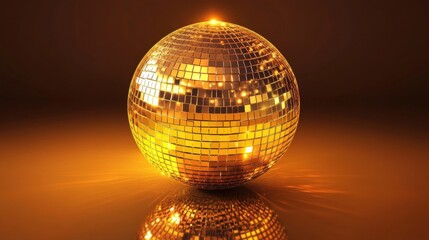 Obraz premium A stunning golden disco ball reflecting light, casting dazzling patterns in a warm, inviting atmosphere.