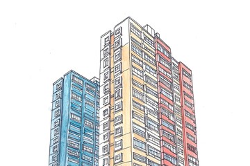 Fototapeta premium Building view with landmark of Barranquilla is the capital district of Atlantico Department in Colombia. Watercolor splash with hand drawn sketch illustration in vector. 