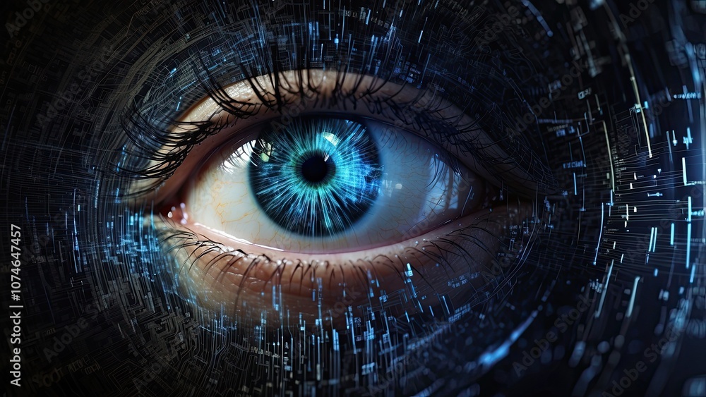 Aufkleber background of digital data and a hacker's eye, as well as network information patterns for a cyber s