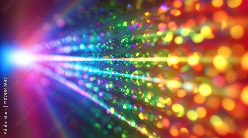 Poster colorful abstract light patterns radiating in vibrant hues, creating a mesmerizing visual effect.