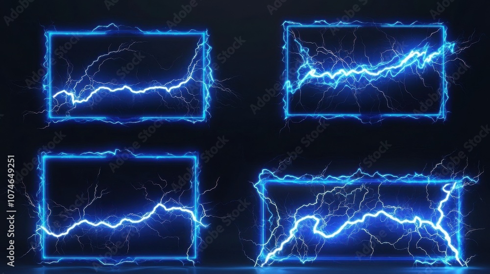 Poster dynamic blue lightning frames on a dark background, creating a powerful and energetic visual effect.