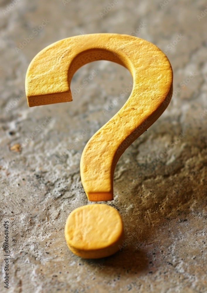 Poster yellow question mark on a textured background, symbolizing inquiry and curiosity, set against a neut