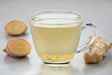 Ginger water in a glass cup.