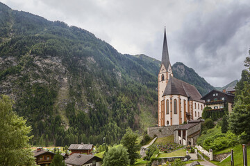 Picturesque Heilingenblut church in Grossglockner alpine mountain road. Carintia, Austria