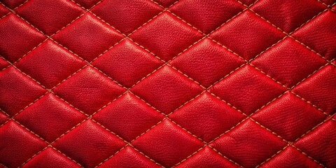 Naklejka premium Red Quilted Leather Texture with Gold Stitching, Elegant and Luxurious Fabric Background