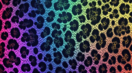 Colorful leopard print pattern with a vibrant rainbow gradient effect.