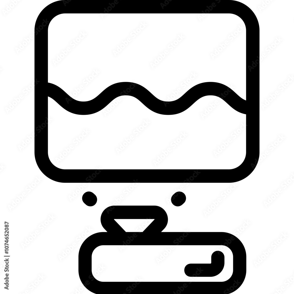Poster a simple line art design depicting a landscape with waves above a rectangular object, symbolizing tr