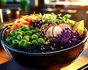 Colorful Vegetarian Buddha Bowl with Sesame Seeds