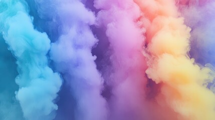 A vibrant blend of colorful smoke in shades of blue, purple, pink, and yellow creating a dreamy atmosphere.