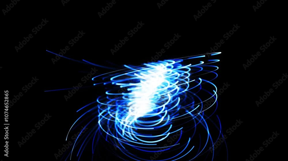 Poster abstract looped background in 4k with blue light streaks, light and bokeh effects. neon lines made o