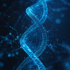 Abstract Digital DNA Structure, Blue Wireframe Model of DNA Helix