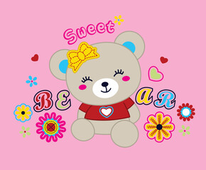 Vector illustration of cute bear with beautiful flowers  © itsaart