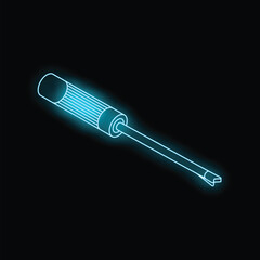Neon screwdriver glowing on a black background