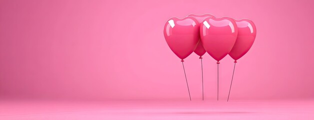 Vibrant pink heart balloons floating gracefully in a softly lit studio setting perfect for romantic occasions or creative invitations