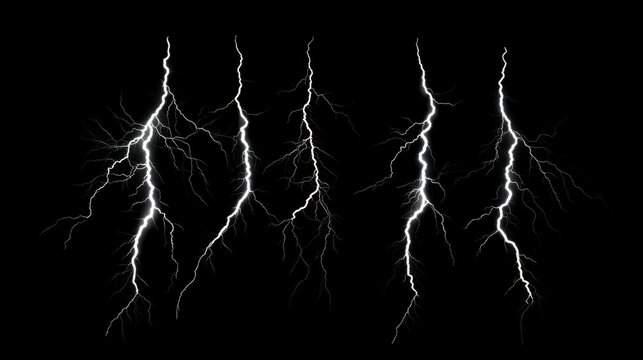 Dynamic lightning bolts striking against a dark backdrop, showcasing nature's raw power and energy.