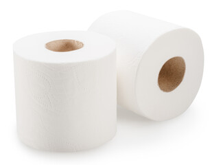 Rolls of biodegradable toilet paper isolated on white background.