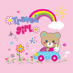 Vector illustration of cute bear with beautiful flowers
