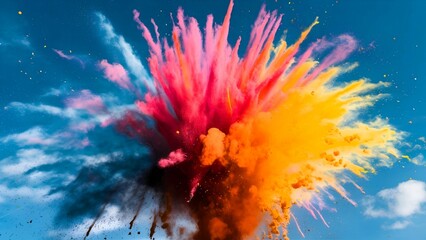 splashes Vibrant explosion of red, orange, and yellow paint against a dark blue background, creating a dynamic and colorful abstract composition