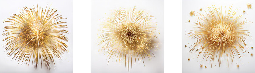 Three golden explosions on a white background show the effects of a burst.