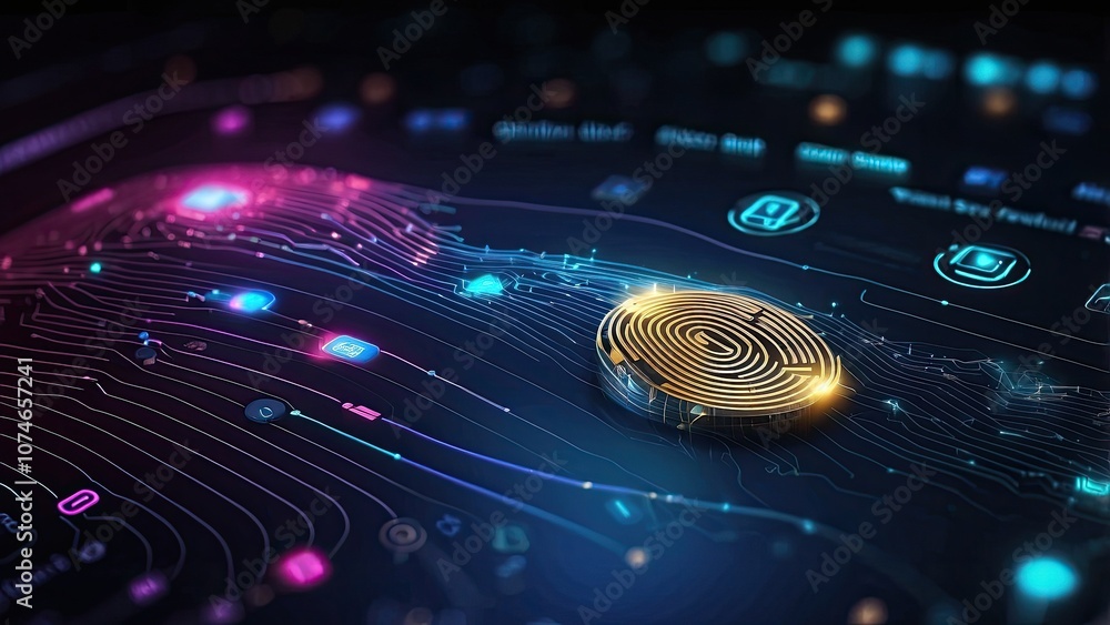 Poster futuristic banner design displaying fingerprint technology and 2fa login security for electronic ban