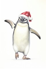 Fototapeta premium Christmas penguin drawing animal bird.