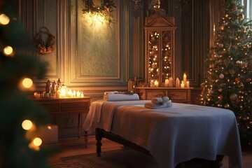 Elegant massage room with festive Christmas decor