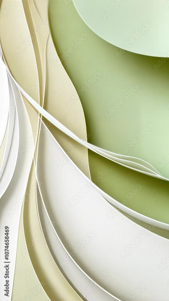 Poster white, cream, and green paper are layered in a wavy pattern, creating a subtle, abstract design