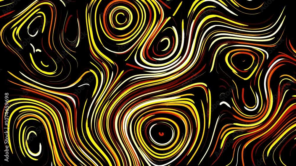 Poster abstract creative looped bg with curled lines like yellow trails on surface. lines form swirling pat