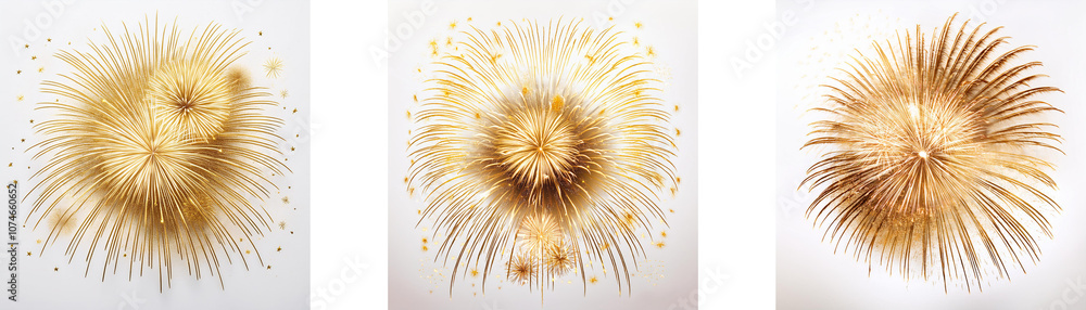 Poster Three abstract drawings with golden circular patterns in the center and a white background.