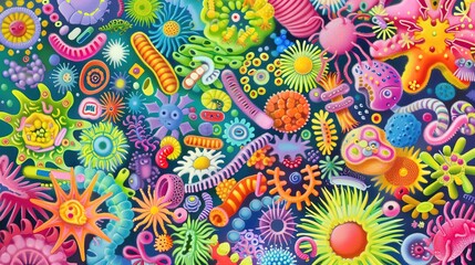 Close-up of colorful bacterial colonies in a petri dish, symbolizing gut bacteria, on a clean laboratory bench. Scientific focus on microbiology and health research.