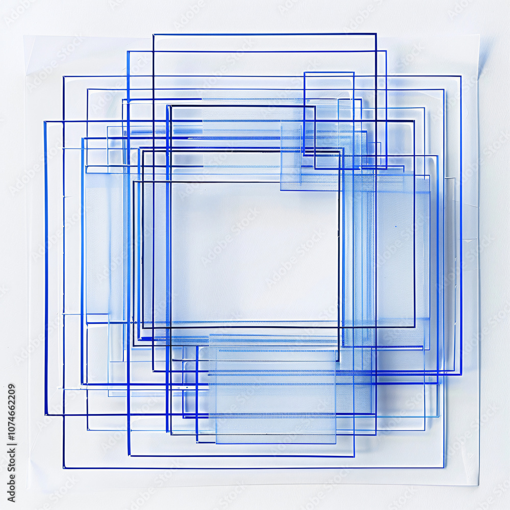 Poster A collection of overlapping blue rectangles with varying opacity, creating a visually engaging abstract piece for modern design.
