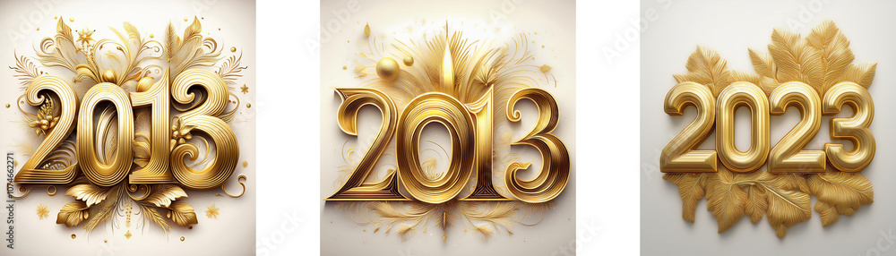 Poster three golden numerals represent the years 2013 and 2023, each with a unique decorative design.