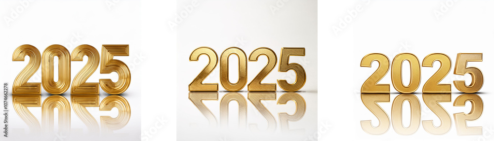 Poster three dimensional gold numerals representing the year 2025.