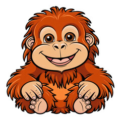 Obraz premium Cartoon orangutan sticker with big eyes and friendly smile on clean white background, generative ai