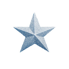 Obraz premium Una stella tridimensionale color argento, sola, su uno sfondo bianco trasparente da personalizzare con auguri e marchi