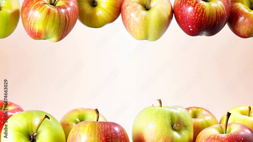Poster fresh red and green apples arranged in a floating pattern against a soft background