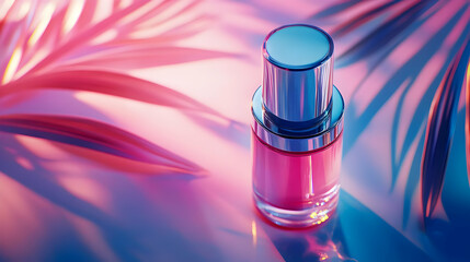 Product Bottle 3D Render on Pink and Blue Gradient Background