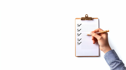 A hand writing on a checklist with checkmarks, symbolizing productivity and organization.