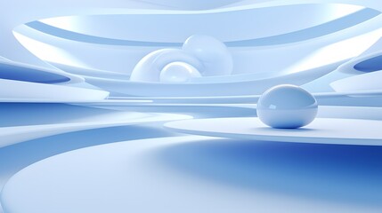 3d rendering of white and blue abstract geometric background. Scene for advertising, technology, showcase, banner, game, sport, cosmetic, business, metaverse. Sci-Fi Illustration. Product display