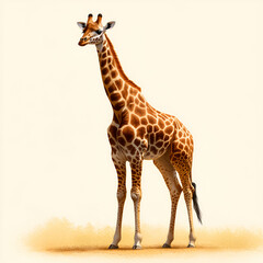 Fototapeta premium A majestic giraffe standing gracefully against a soft background.