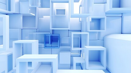 Fototapeta premium 3d rendering of white and blue abstract geometric background. Scene for advertising, technology, showcase, banner, game, sport, cosmetic, business, metaverse. Sci-Fi Illustration. Product display